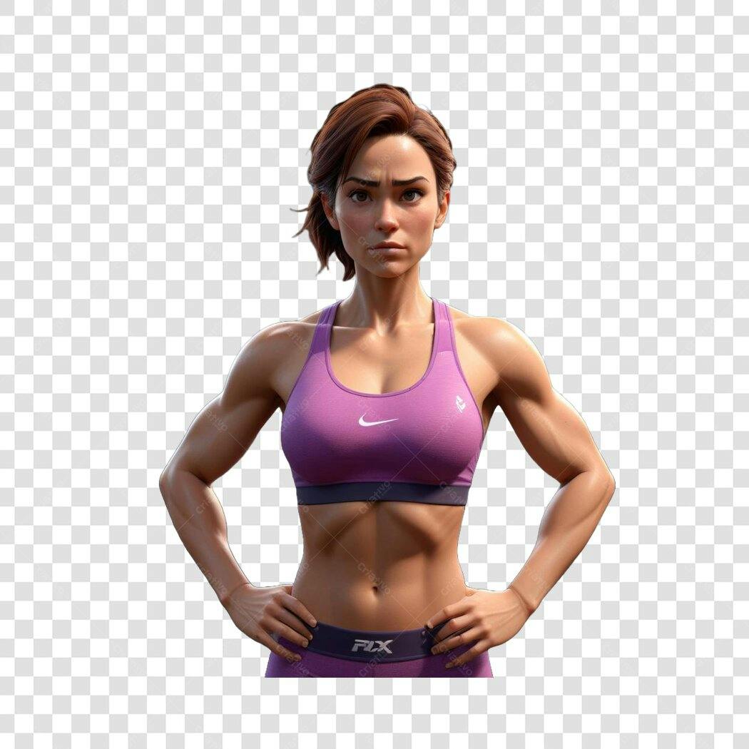 Elemento 3D Mulher Fitness Academia Roxo PNG Fundo Transparente