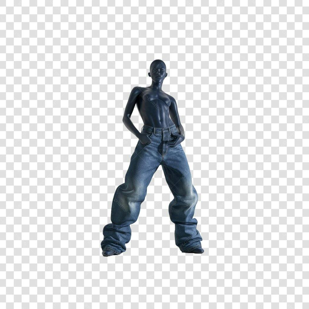 Elemento 3D Mulher Jeans Baggy Escuro PNG Fundo Transparente