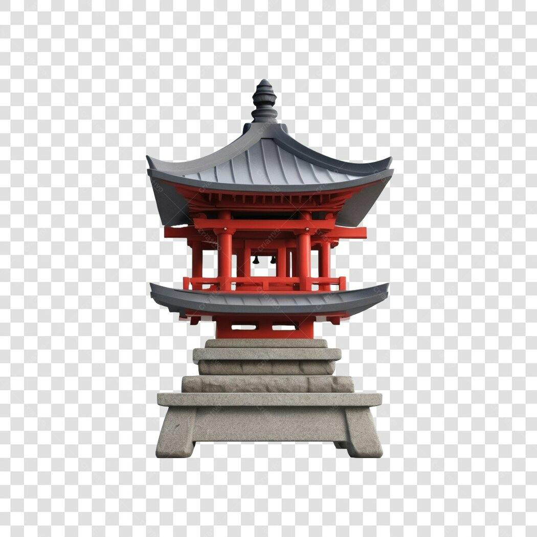 Elemento 3D Pagode Japonês Oriental Vermelho PNG Fundo Transparente