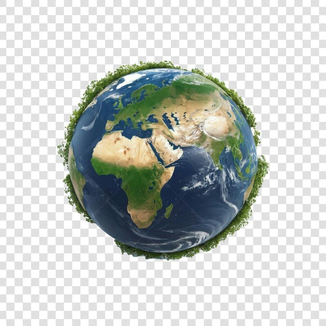 Elemento 3D Planeta Terra com Grama Verde PNG Fundo Transparente