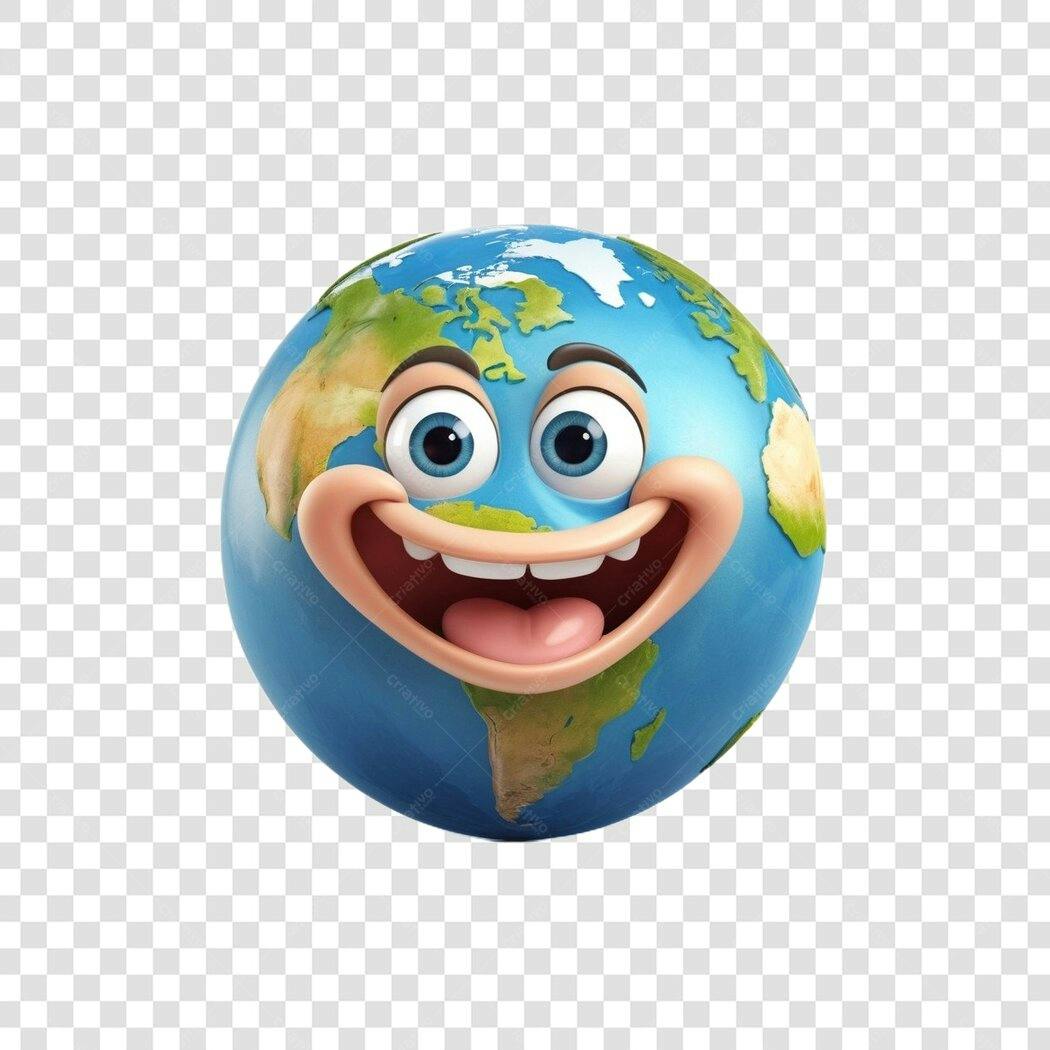 Elemento 3D Planeta Terra Feliz Sorrindo PNG Fundo Transparente