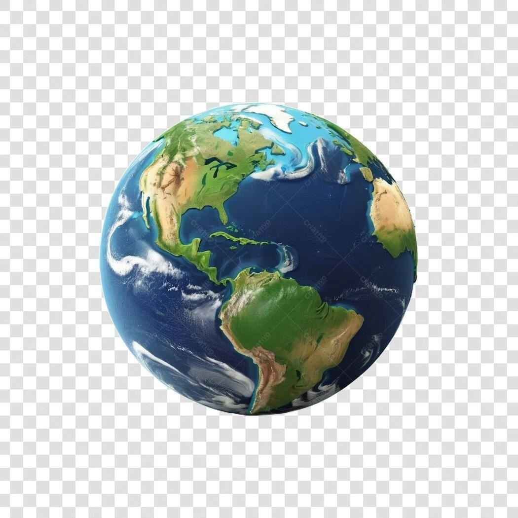 Elemento 3D Planeta Terra Mapa Mundi PNG Fundo Transparente