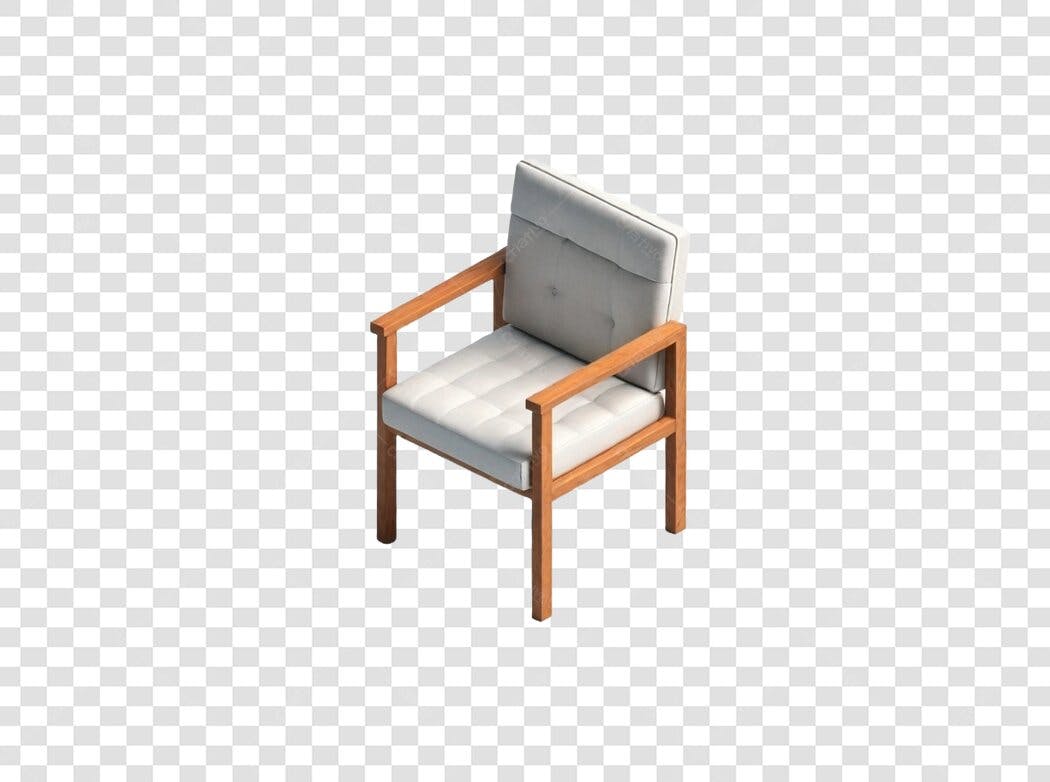 Elemento 3D Poltrona Moderna Madeira Branca PNG Fundo Transparente