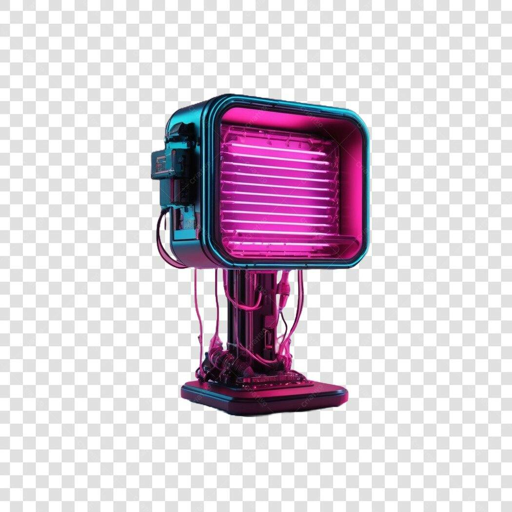 Elemento 3D Refletor Neon Rosa Azul PNG Fundo Transparente