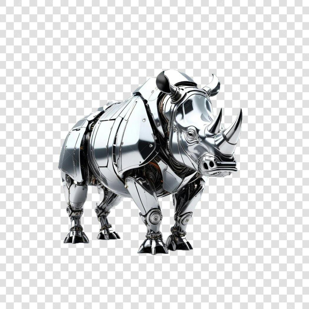 Elemento 3D Rinoceronte Robô Metálico PNG Fundo Transparente