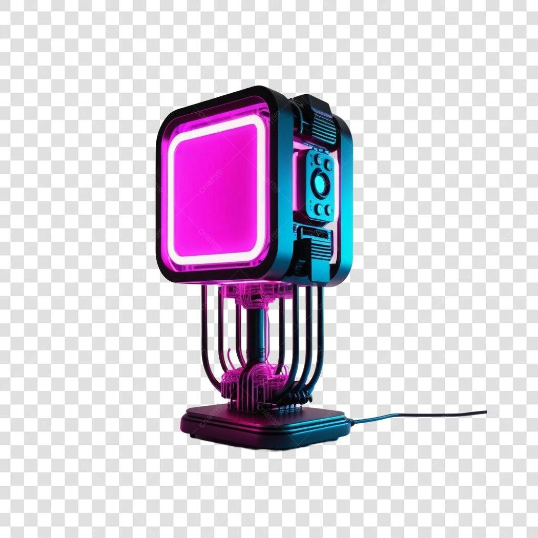 Elemento 3D Tela Neon Rosa Azul Cyberpunk PNG Fundo Transparente