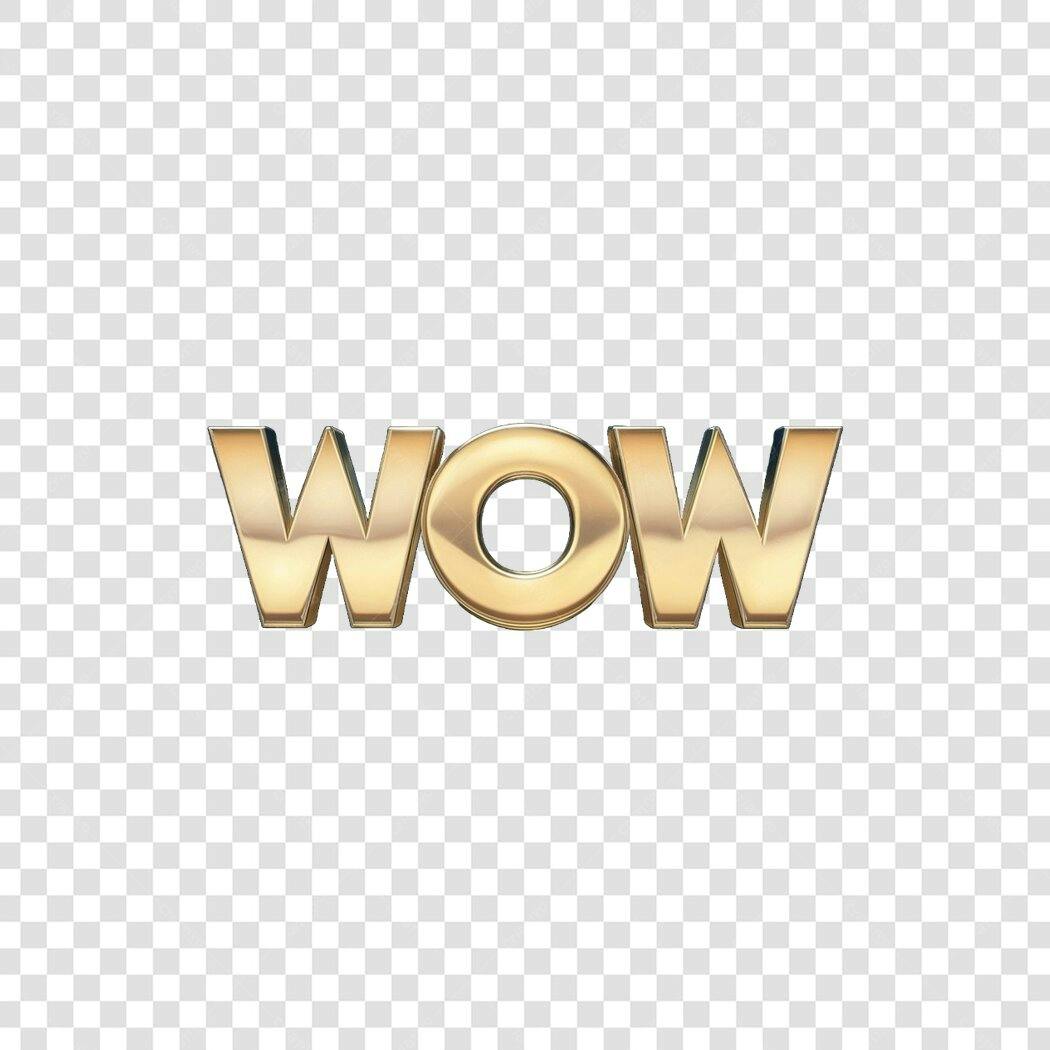 Elemento 3D Texto WOW Dourado PNG Fundo Transparente