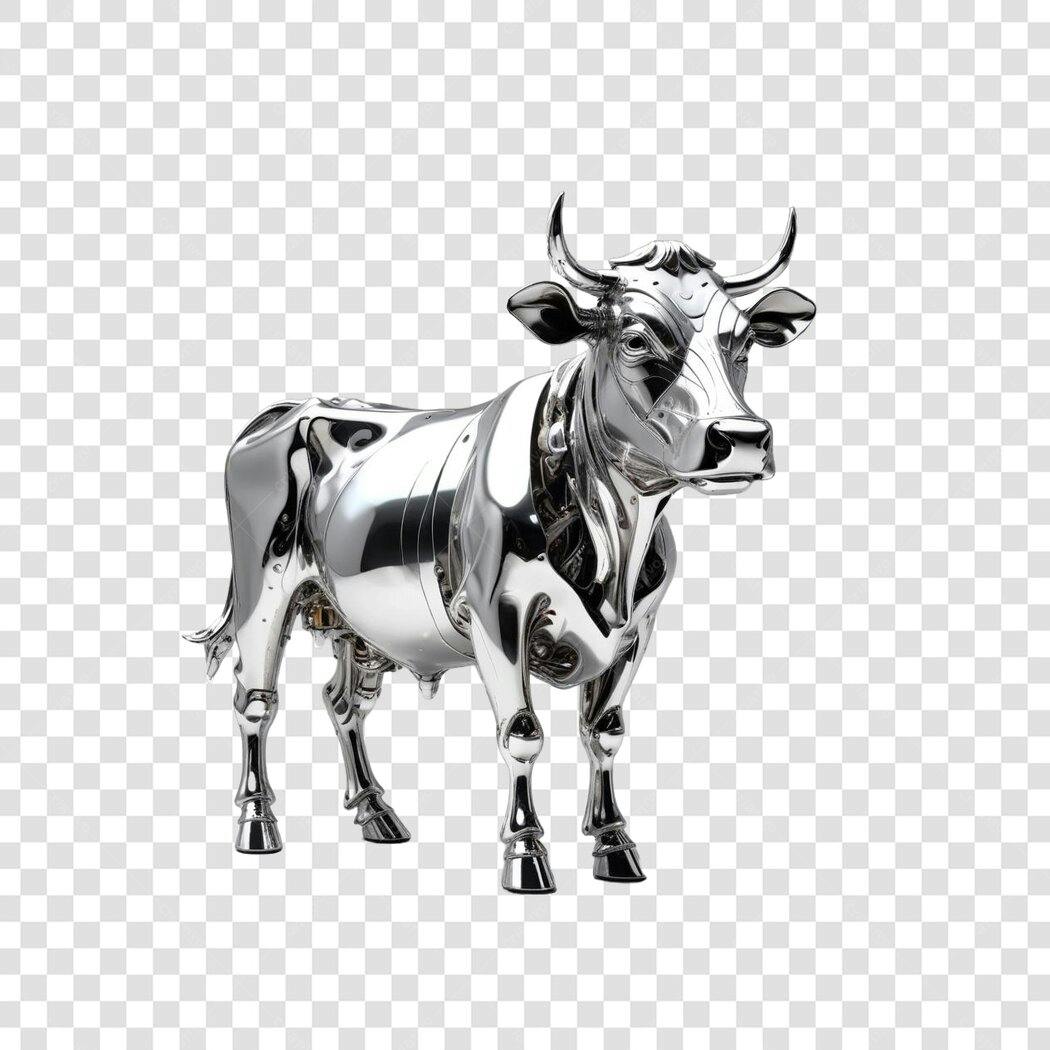 Elemento 3D Touro Prateado Metálico PNG Fundo Transparente