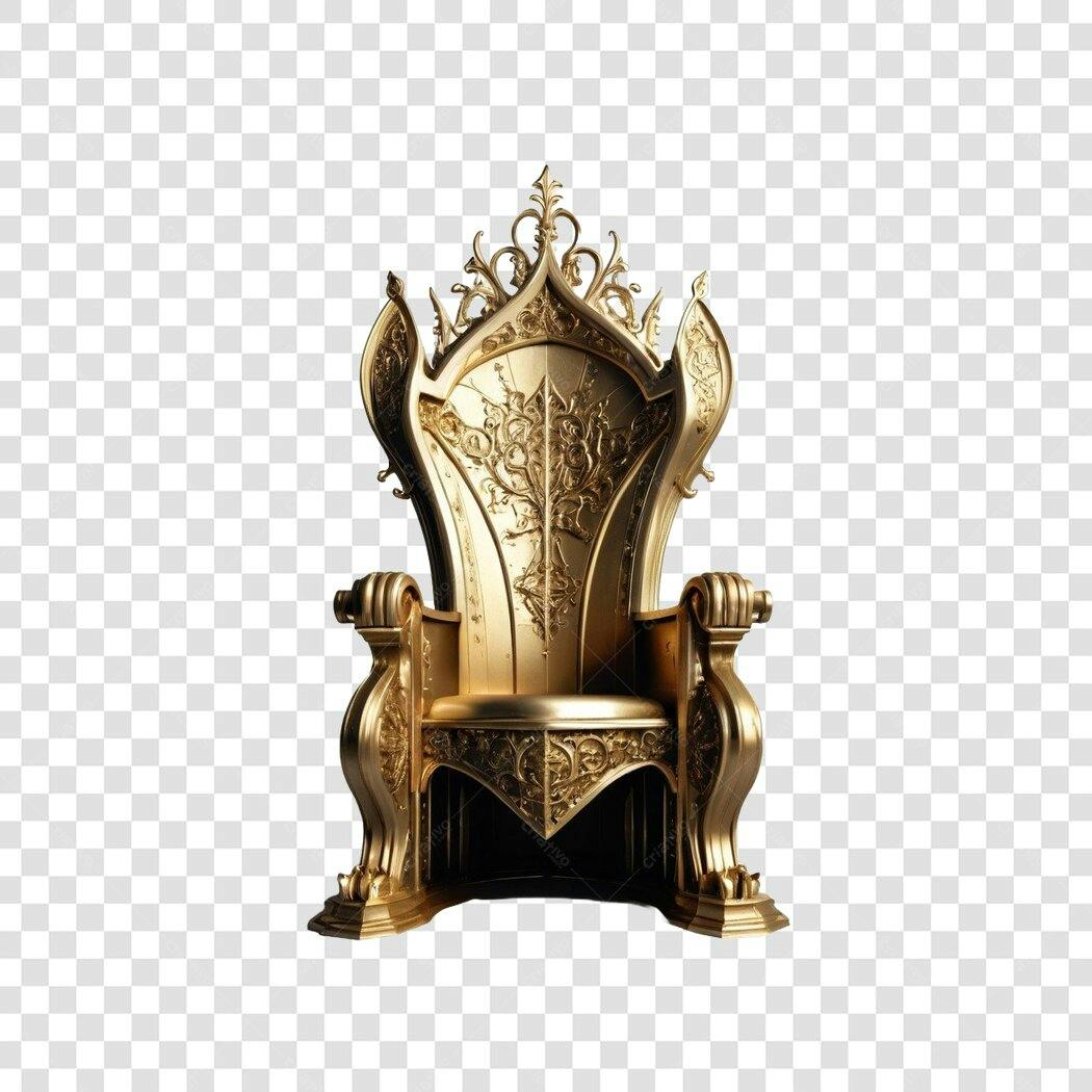 Elemento 3D Trono Dourado Real Realeza PNG Fundo Transparente