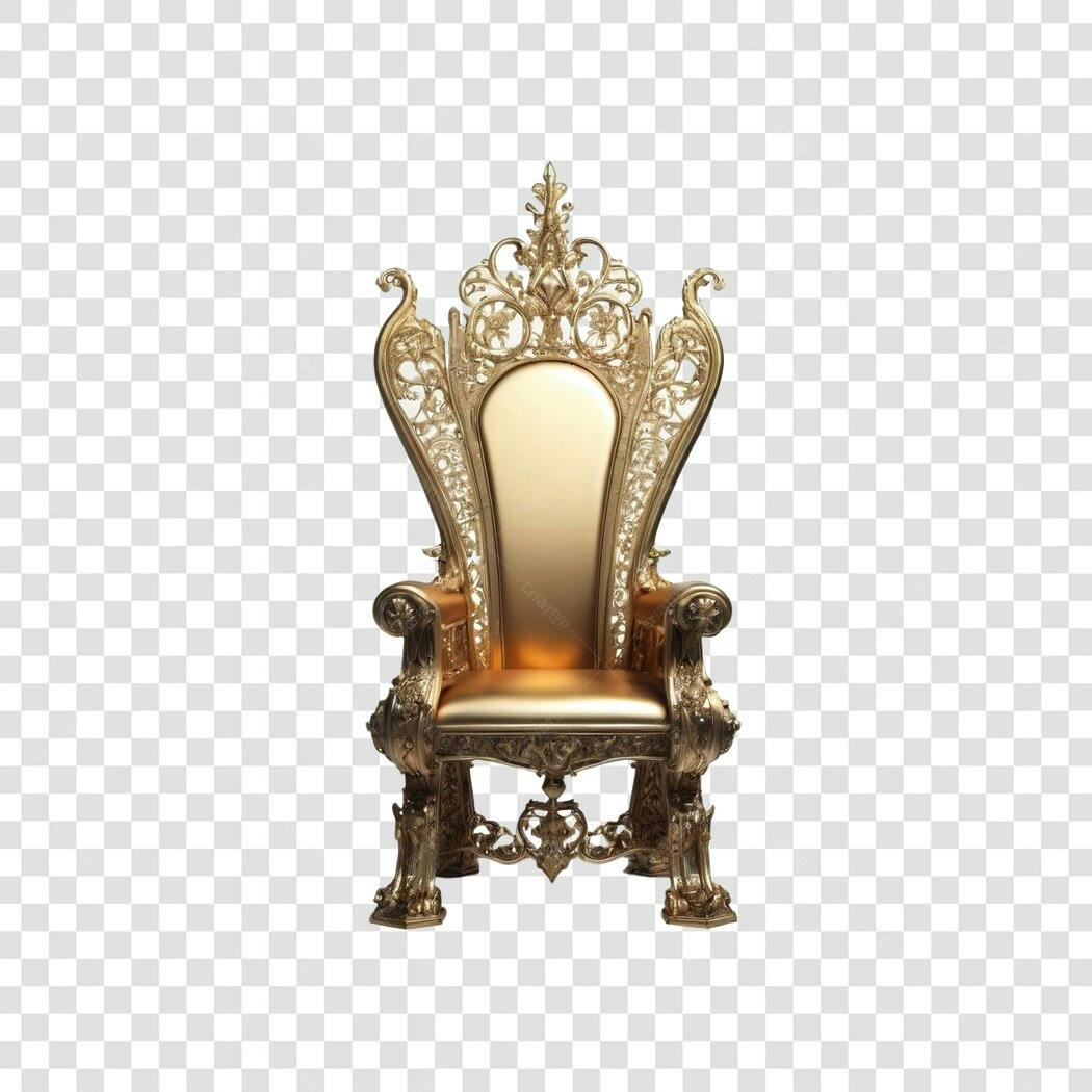 Elemento 3D Trono Dourado Realeza PNG Fundo Transparente