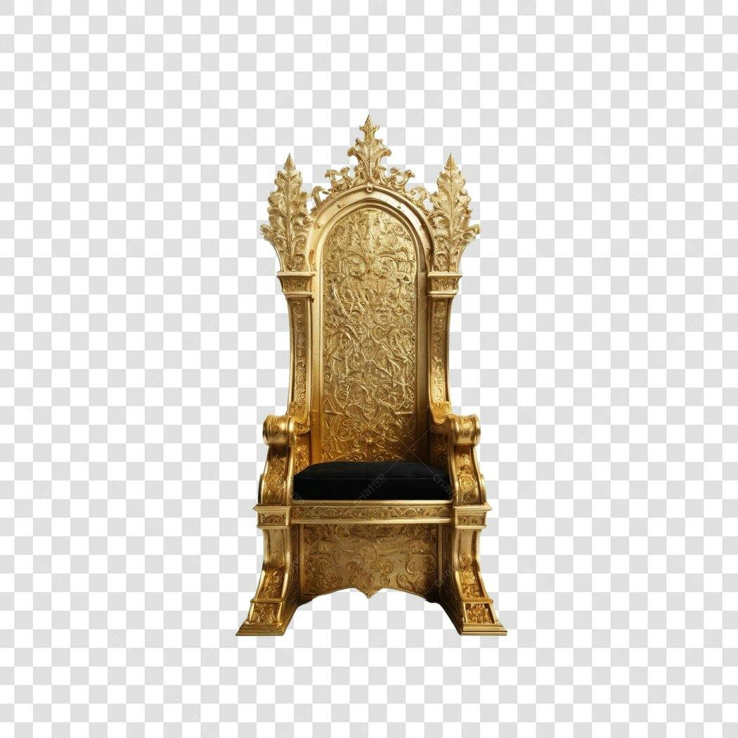 Elemento 3D Trono Dourado Realeza PNG Fundo Transparente