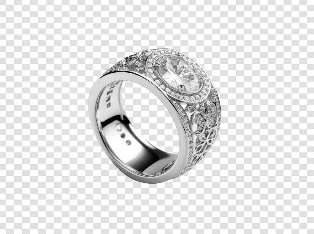 Foto Recortada Anel Diamante Prata Joia PNG Fundo Transparente