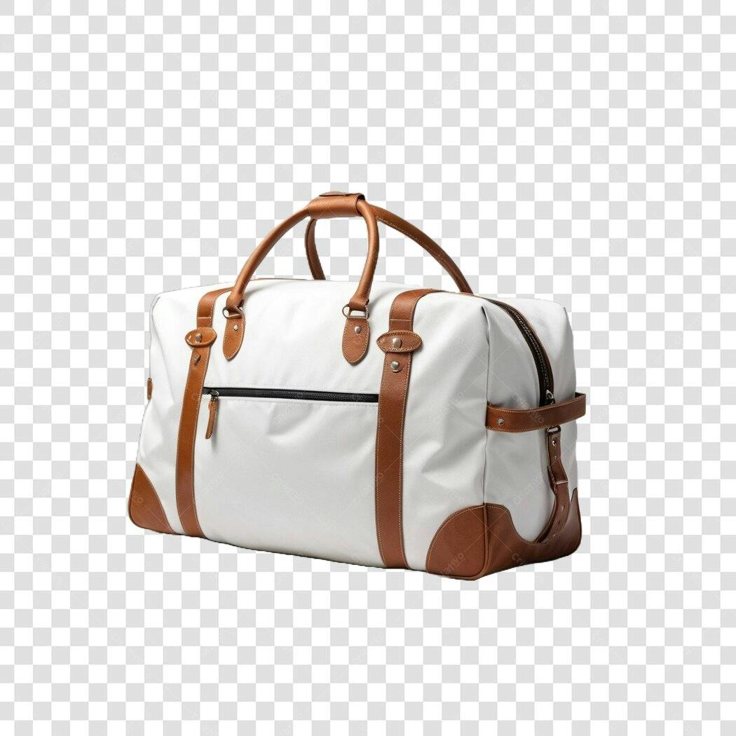 Foto Recortada Bolsa Viagem Branca Couro Marrom PNG Fundo Transparente