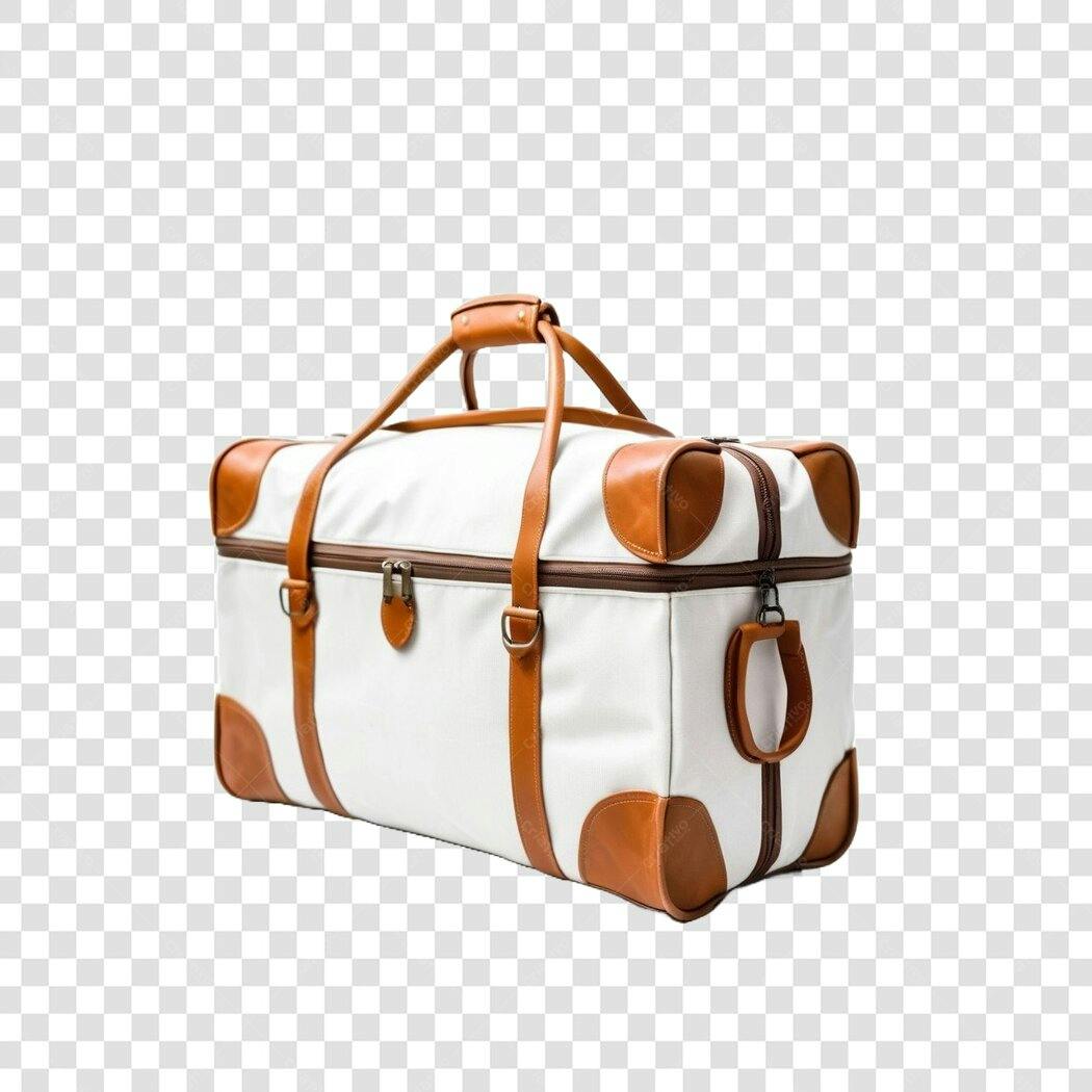 Foto Recortada Bolsa Viagem Branca Couro Marrom PNG Fundo Transparente