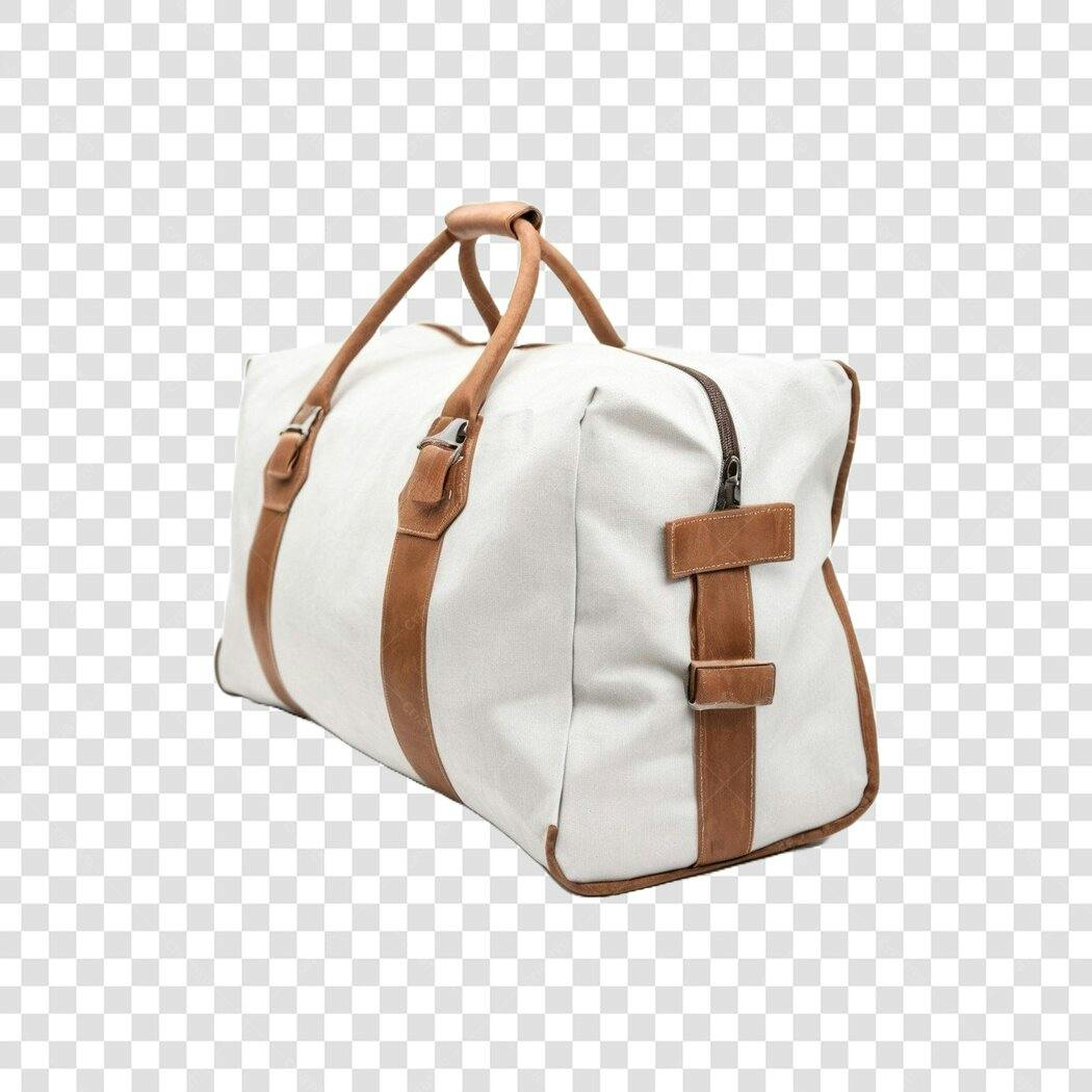 Foto Recortada Bolsa Viagem Branca Marrom PNG Fundo Transparente