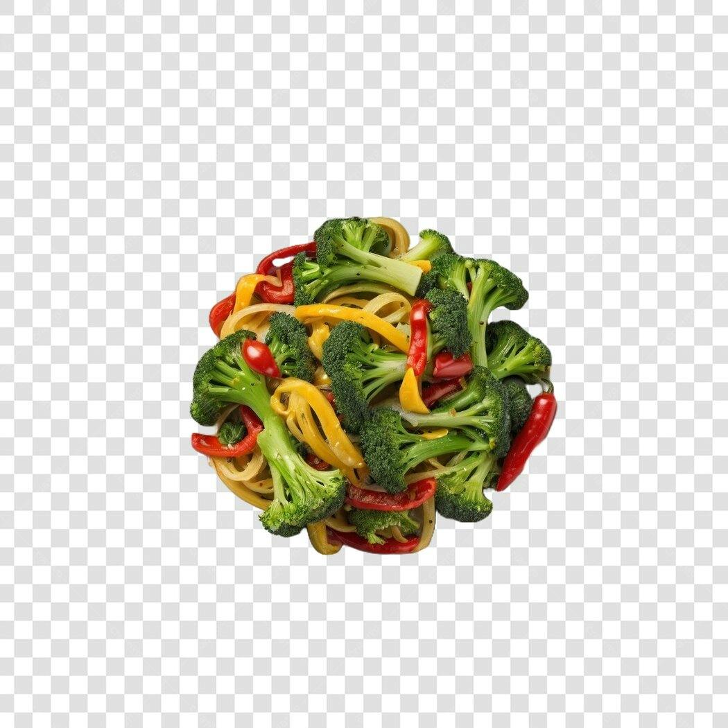Foto Recortada Brócolis Pimentões Macarrão PNG Fundo Transparente