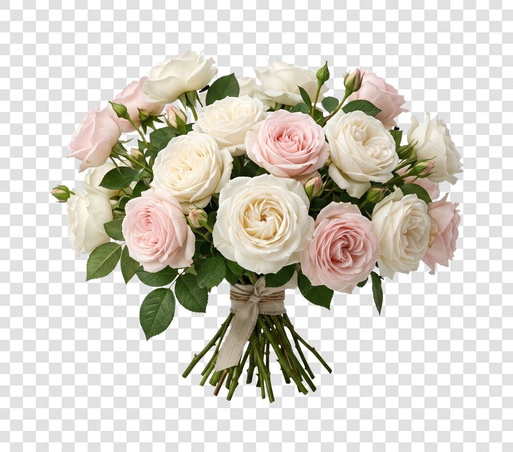 Foto Recortada Buquê Rosas Brancas Rosadas PNG Fundo Transparente