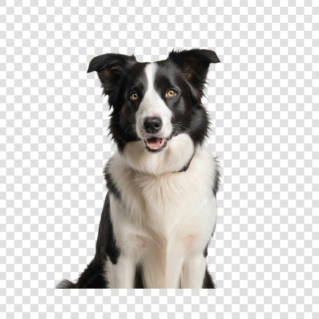 Foto Recortada Cachorro Border Collie Preto Branco PNG Fundo Transparente