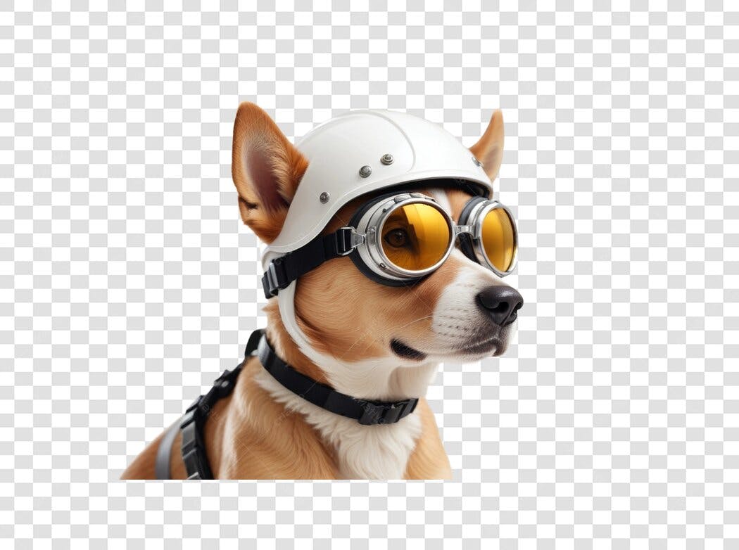 Foto Recortada Cachorro Capacete Óculos Aviador PNG Fundo Transparente