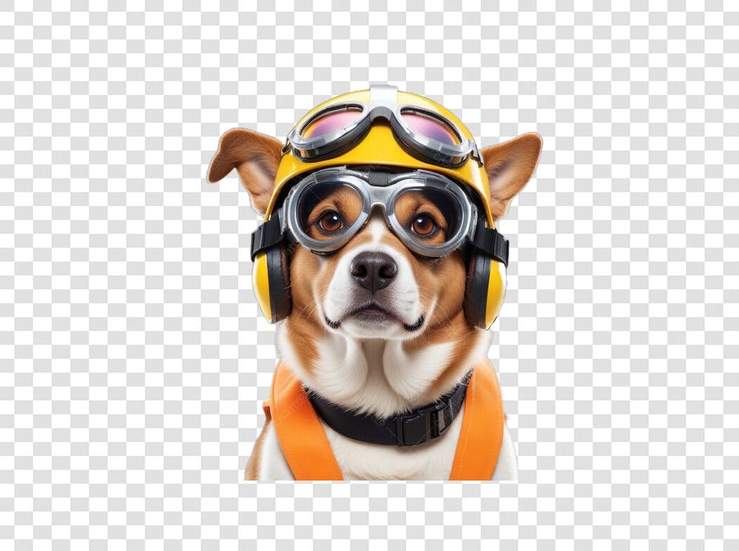 Foto Recortada Cachorro Capacete Óculos Aviador PNG Fundo Transparente
