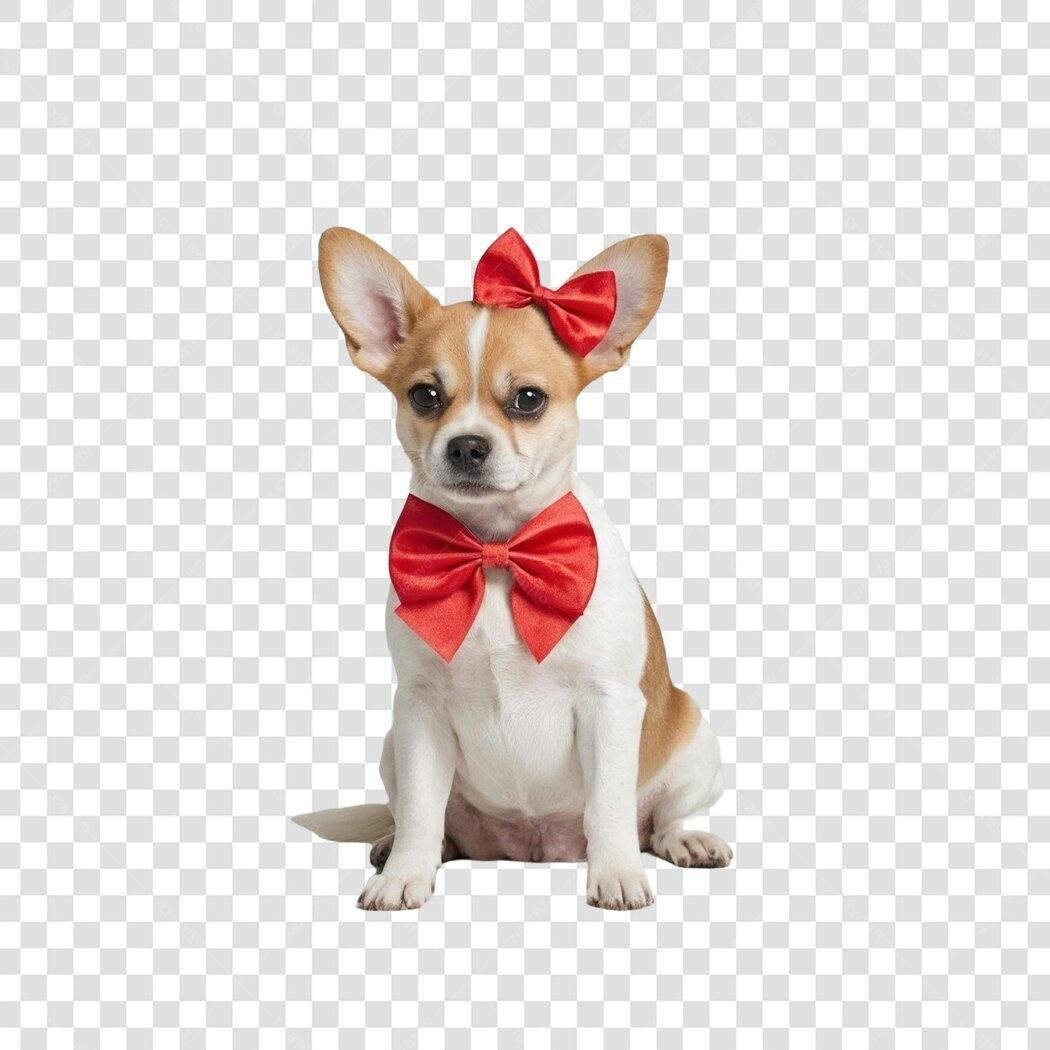 Foto Recortada Cachorro Chihuahua Laço Vermelho PNG Fundo Transparente