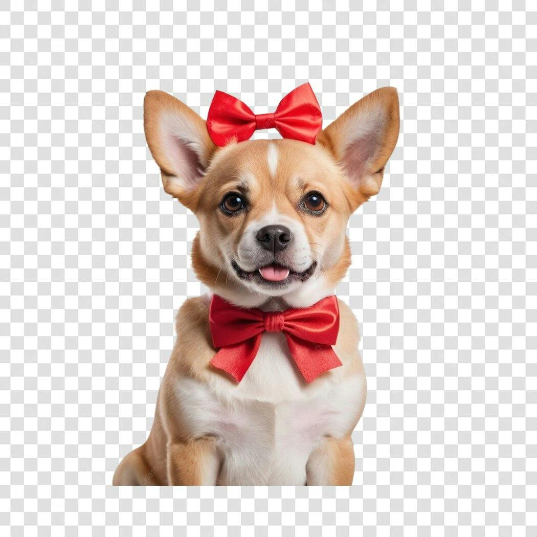 Foto Recortada Cachorro Corgi Laço Vermelho PNG Fundo Transparente