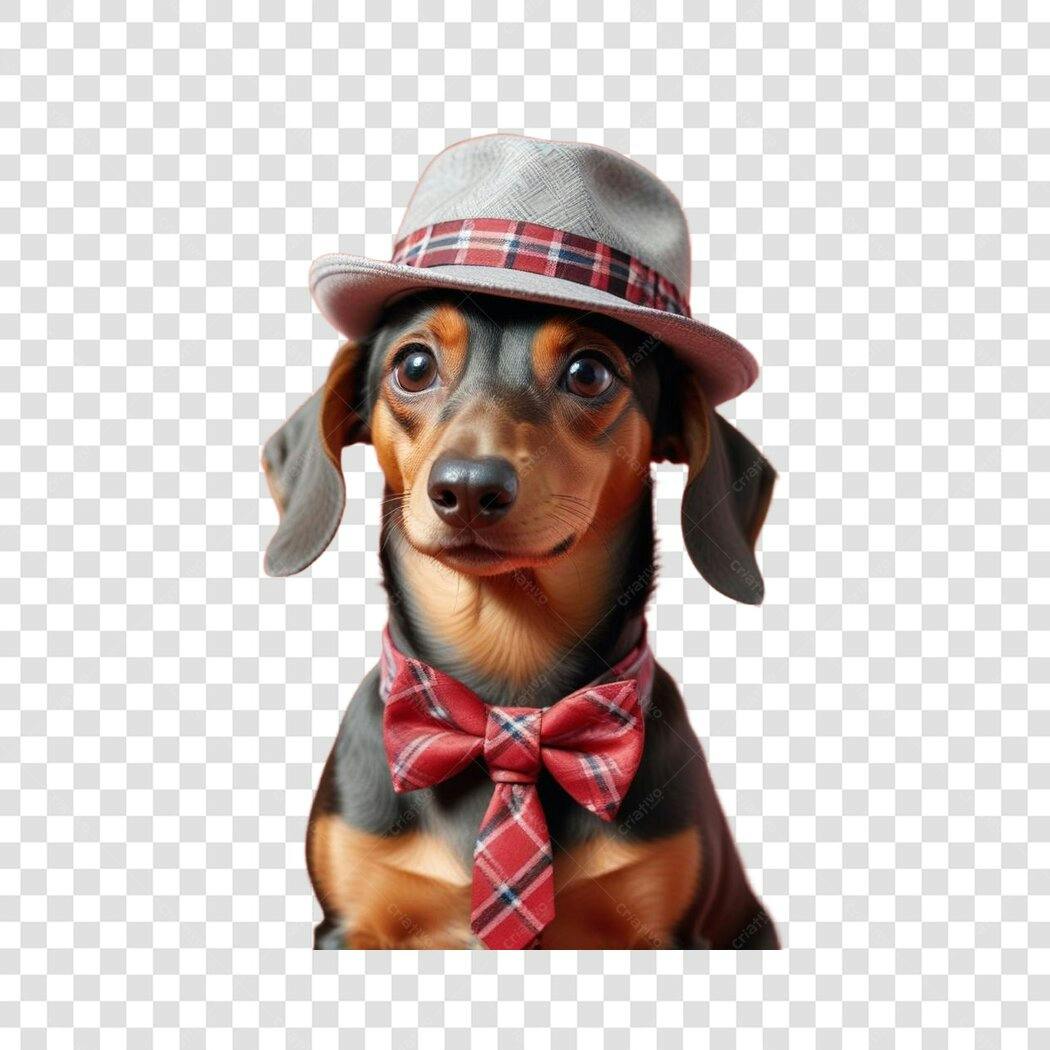Foto Recortada Cachorro Dachshund Chapéu Gravata PNG Fundo Transparente