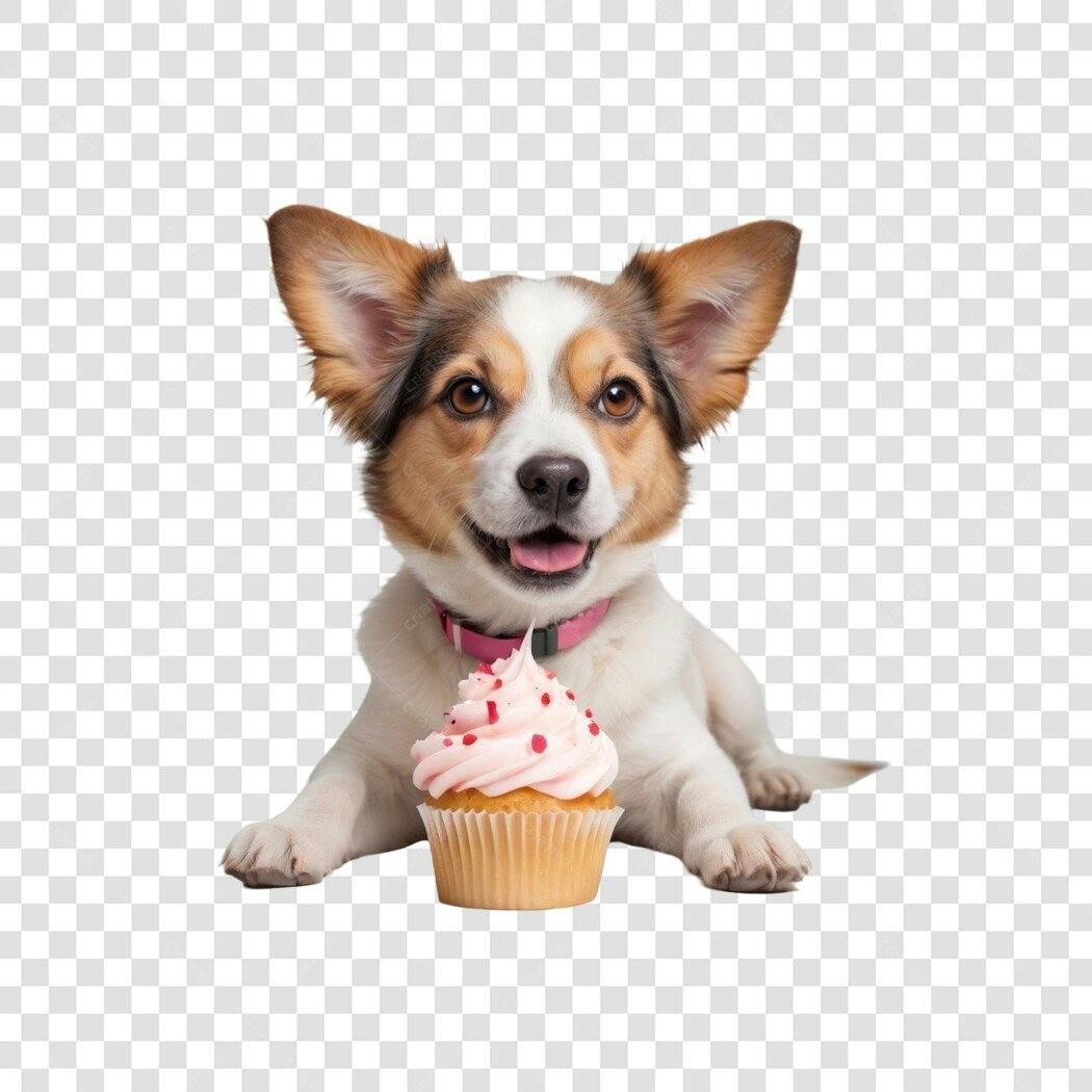 Foto Recortada Cachorro Fofo Cupcake Rosa PNG Fundo Transparente