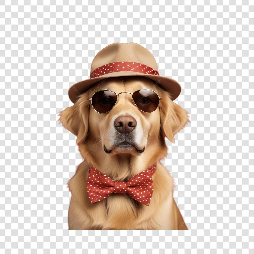 Foto Recortada Cachorro Golden Retriver Chapéu Óculos PNG Fundo Transparente