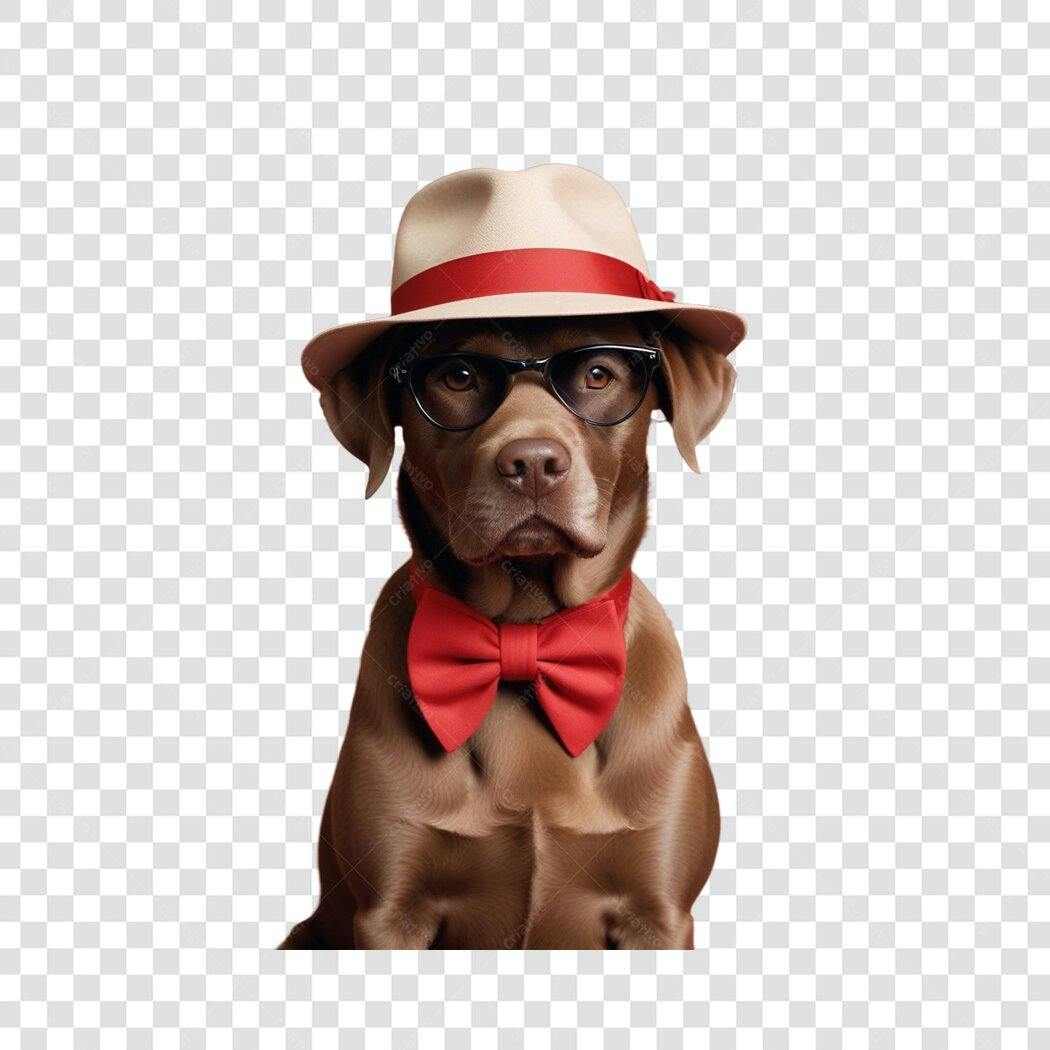 Foto Recortada Cachorro Labrador Óculos Chapéu Gravata PNG Fundo Transparente