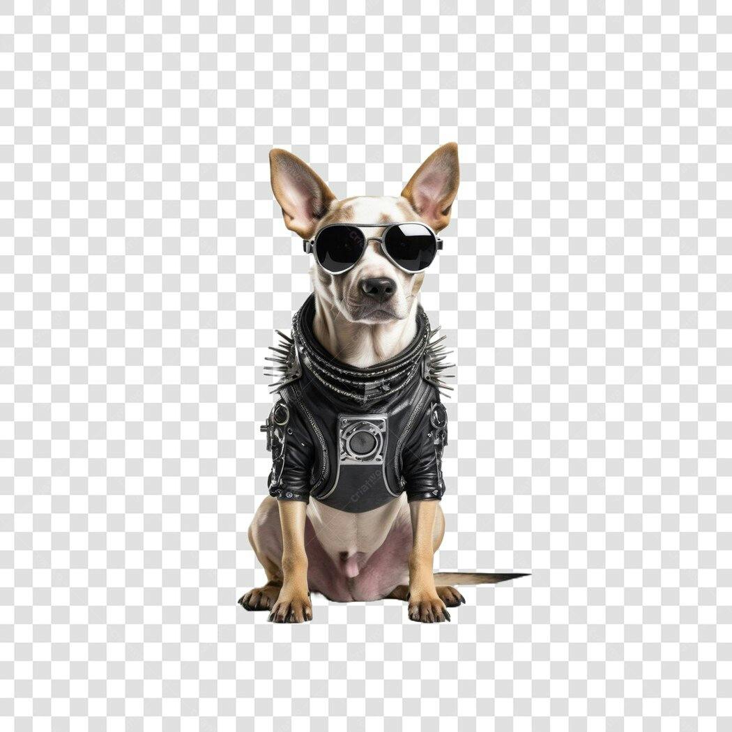 Foto Recortada Cachorro Punk Óculos Escuros PNG Fundo Transparente