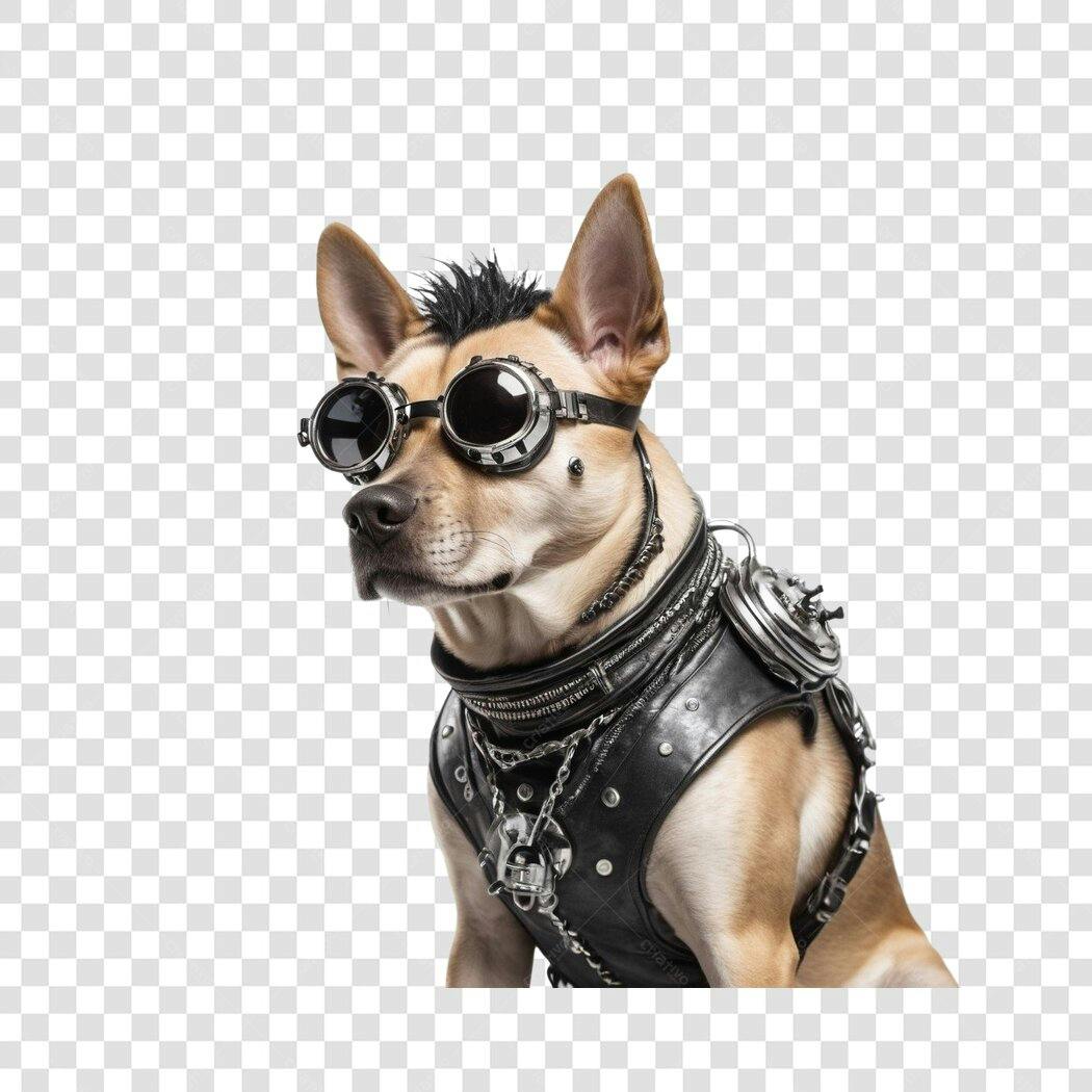 Foto Recortada Cachorro Steampunk Óculos Colete PNG Fundo Transparente