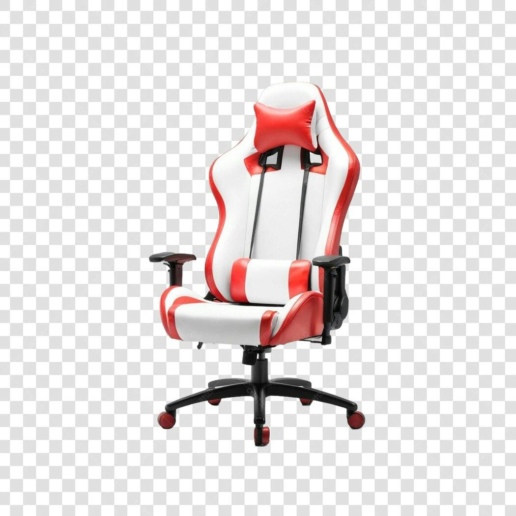 Foto Recortada Cadeira Gamer Branca Vermelha PNG Fundo Transparente