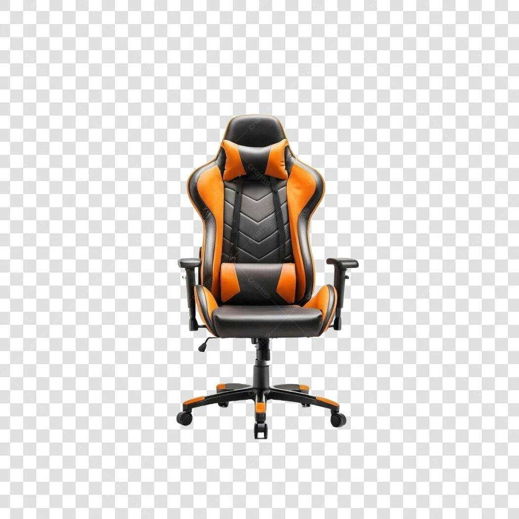 Foto Recortada Cadeira Gamer Laranja Preta PNG Fundo Transparente