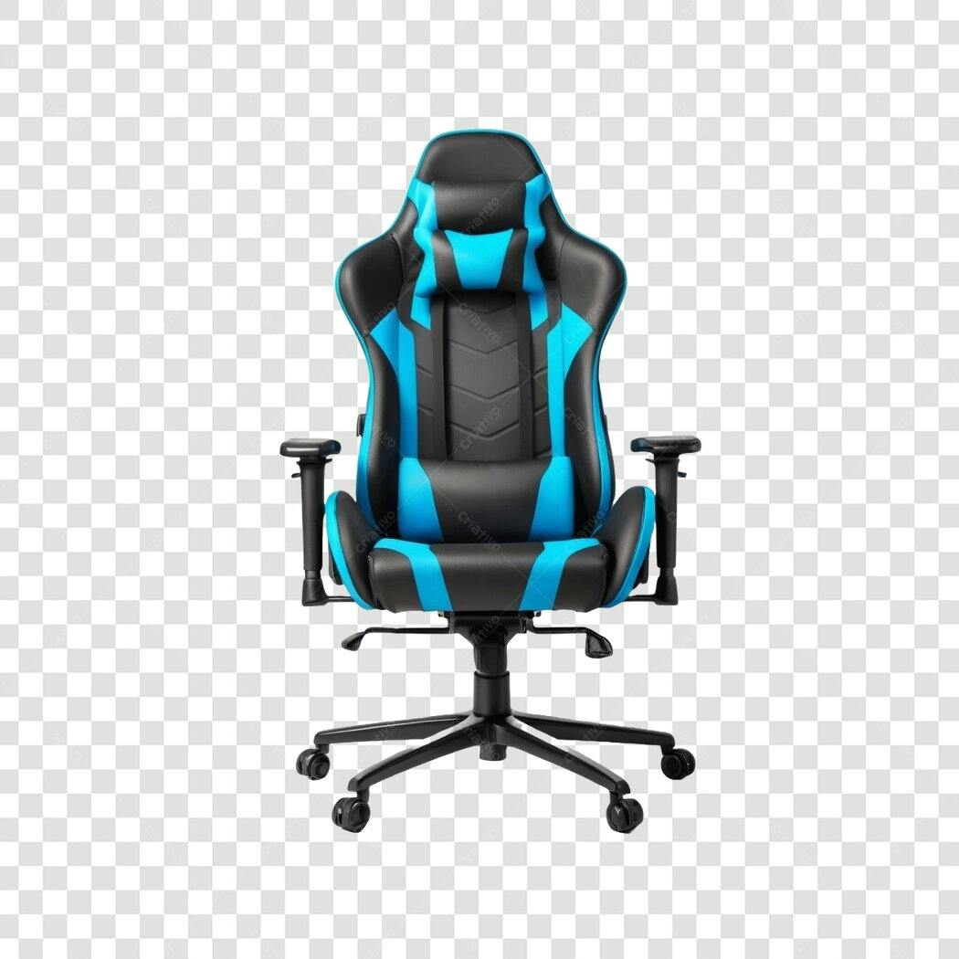 Foto Recortada Cadeira Gamer Preta Azul PNG Fundo Transparente