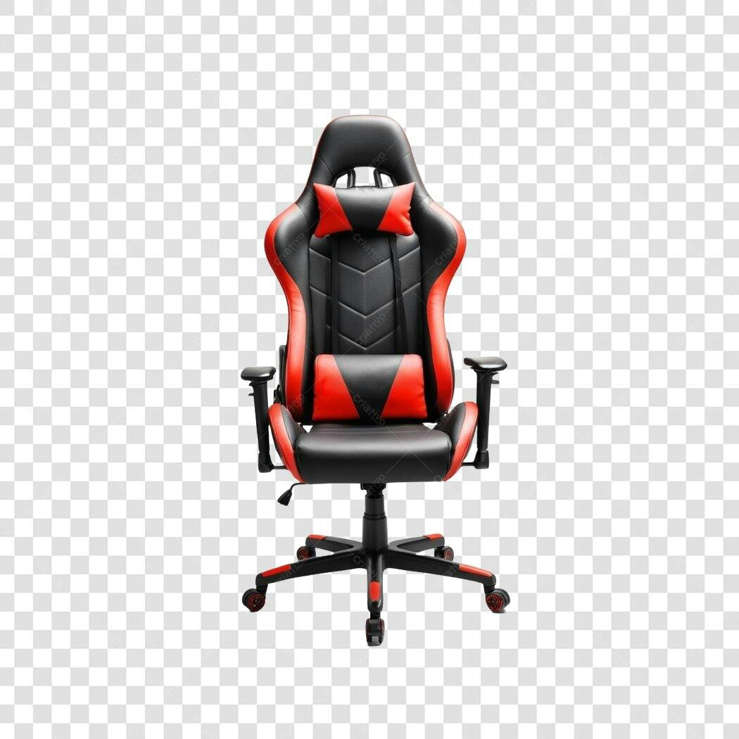 Foto Recortada Cadeira Gamer Preta Vermelha PNG Fundo Transparente