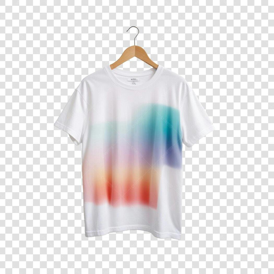 Foto Recortada Camiseta Branca Estampa Colorida PNG Fundo Transparente