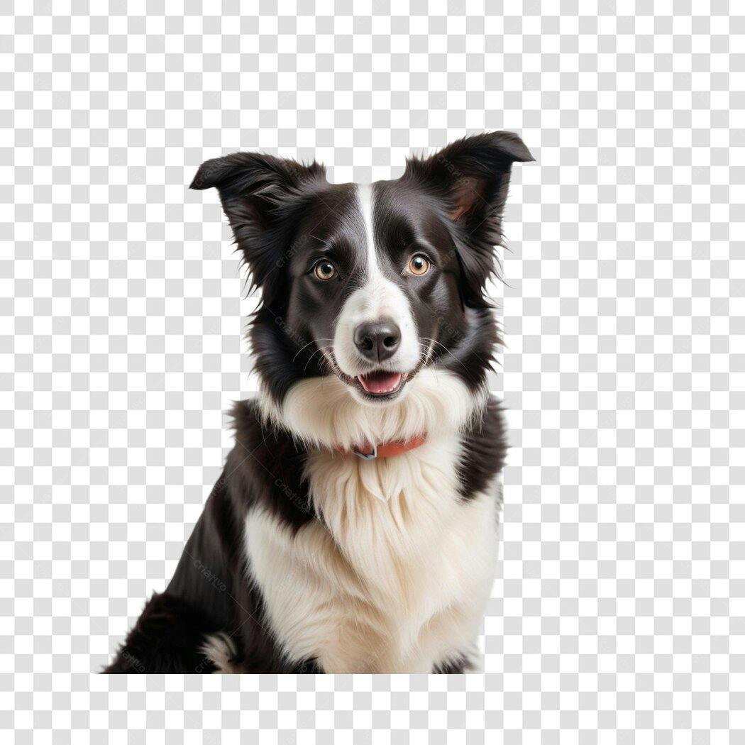 Foto Recortada Cão Border Collie Preto e Branco PNG Fundo Transparente