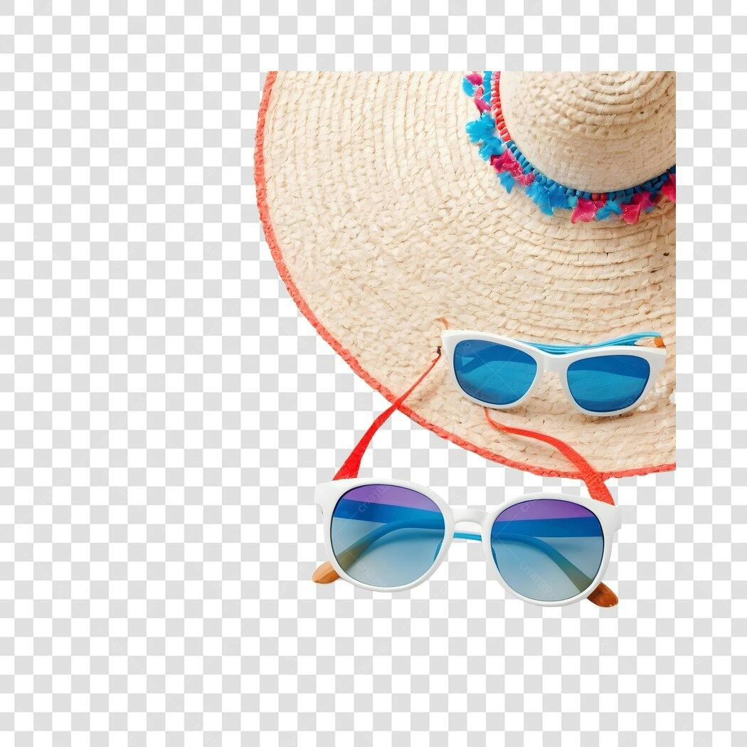 Foto Recortada Chapéu Palha Óculos Sol Verão PNG Fundo Transparente