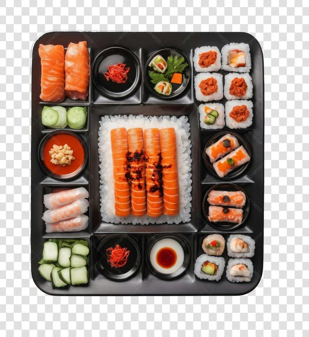 Foto Recortada Combo Sushi Sashimi Salmão PNG Fundo Transparente