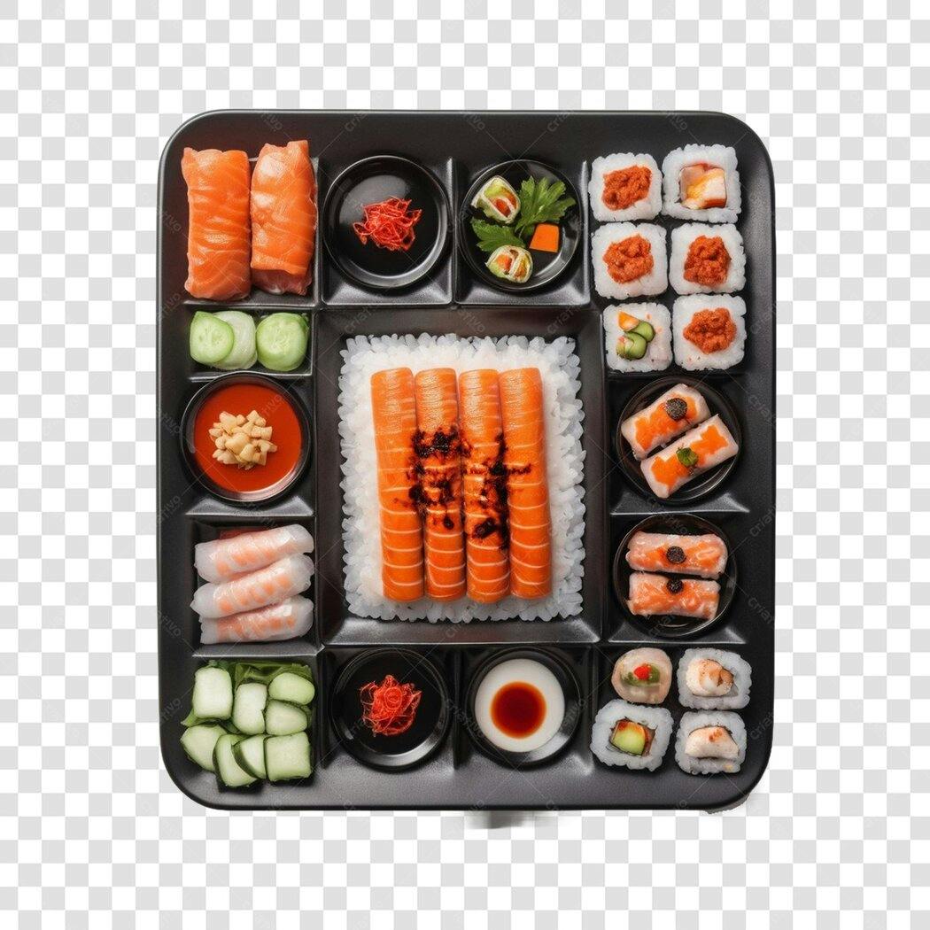 Foto Recortada Combo Sushi Sashimi Salmão PNG Fundo Transparente