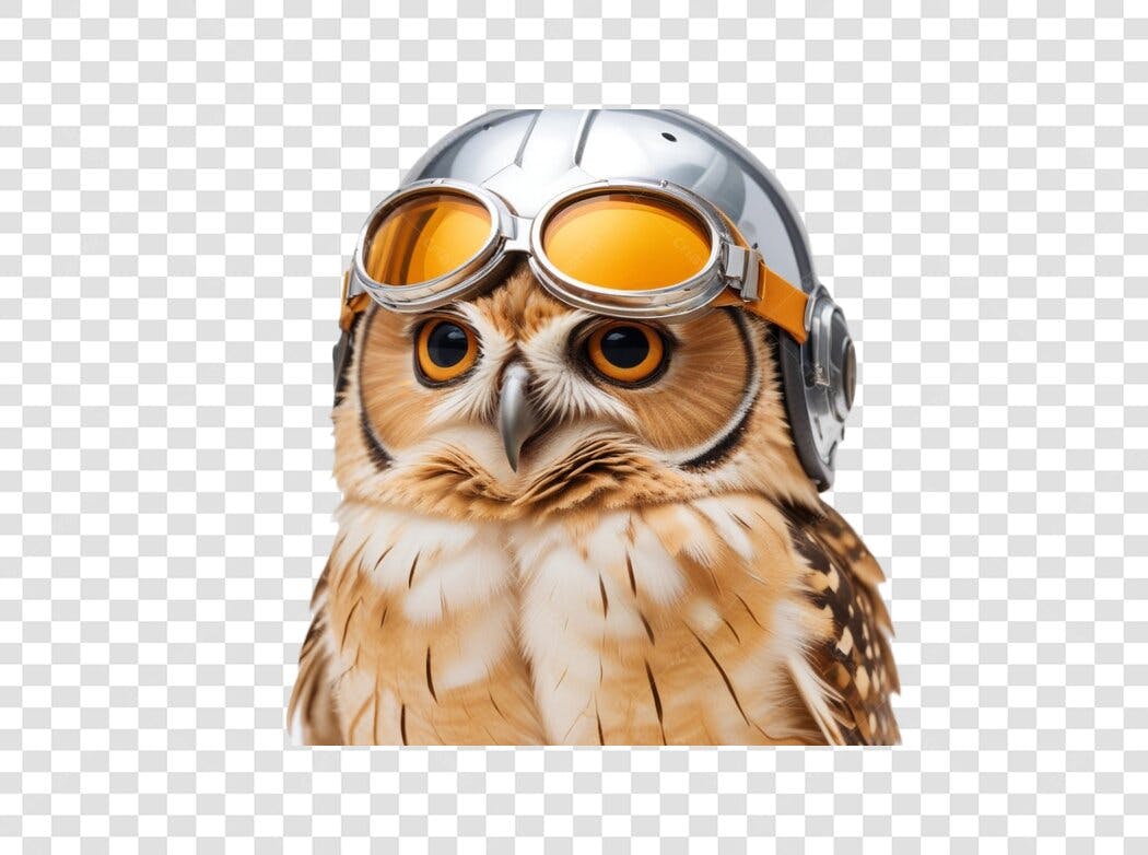 Foto Recortada Coruja Capacete Óculos Aviador PNG Fundo Transparente