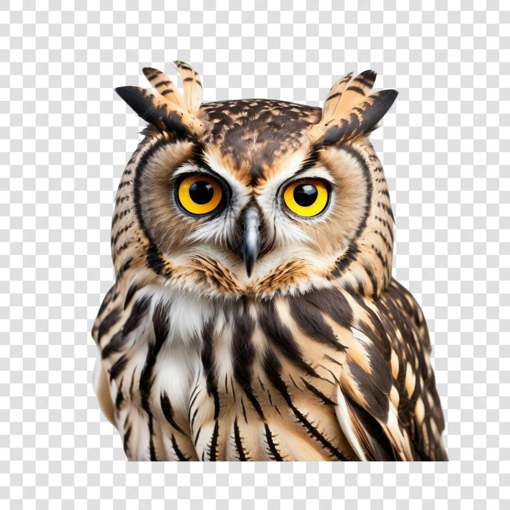 Foto Recortada Coruja Marrom Olhos Amarelos PNG Fundo Transparente