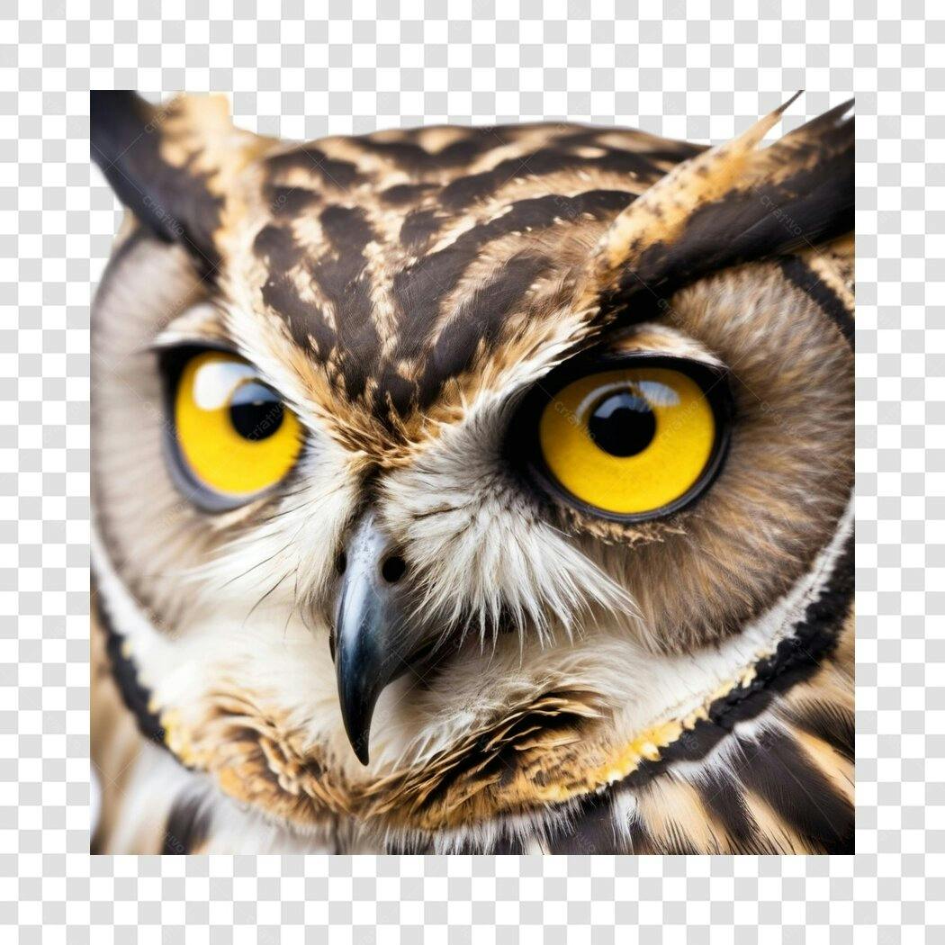 Foto Recortada Coruja Olhos Amarelos PNG Fundo Transparente