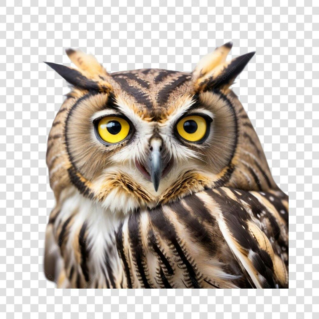 Foto Recortada Coruja Olhos Amarelos PNG Fundo Transparente