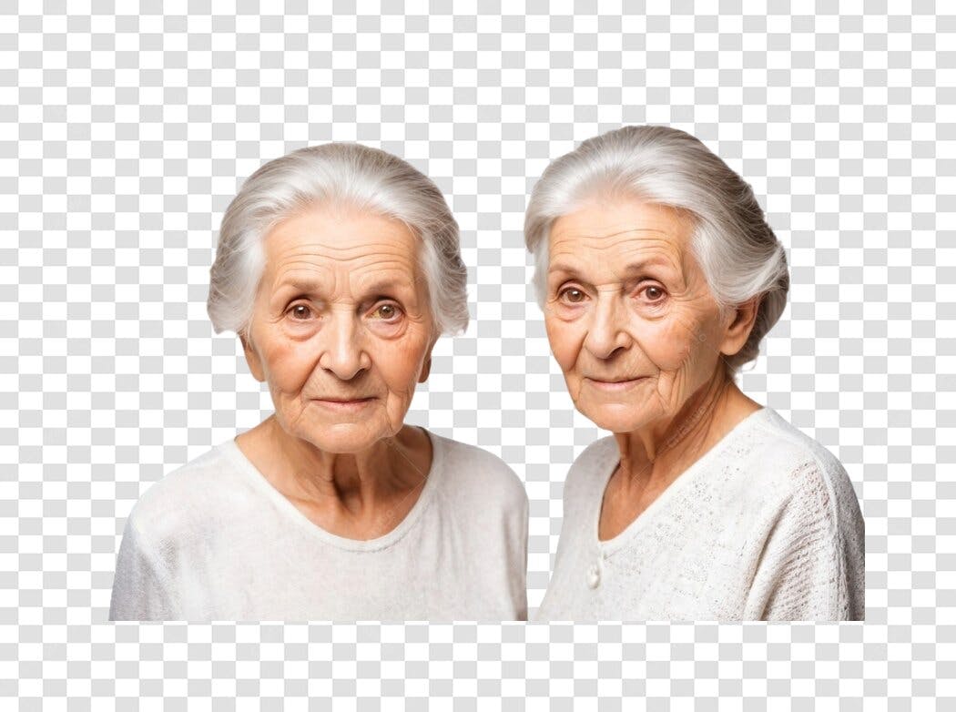 Foto Recortada Duas Mulheres Idosas Cabelos Brancos PNG Fundo Transparente