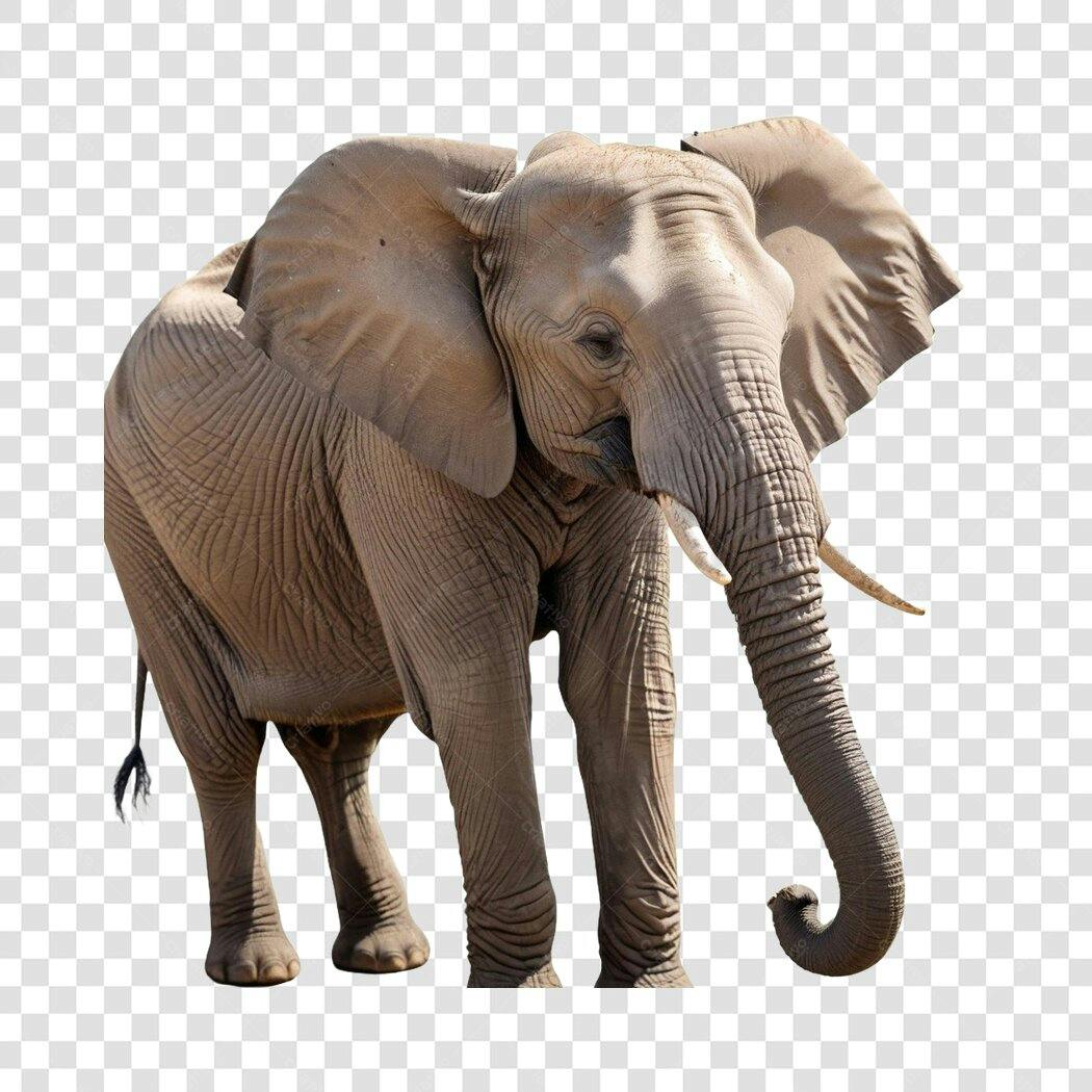Foto Recortada Elefante Africano em Pé PNG Fundo Transparente