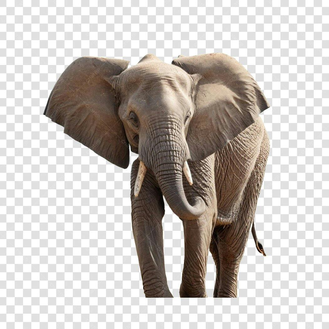 Foto Recortada Elefante Africano em Pé PNG Fundo Transparente