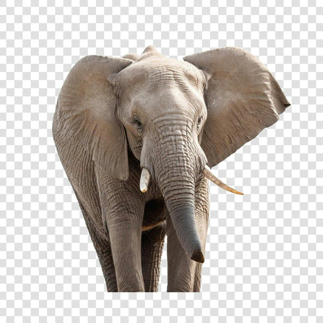 Foto Recortada Elefante Africano em Pé PNG Fundo Transparente