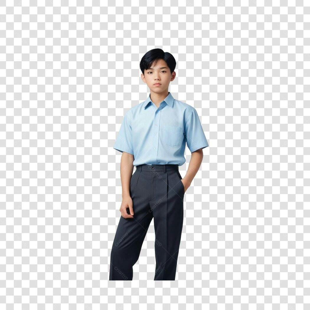 Foto Recortada Estudante Asiático Uniforme Escolar PNG Fundo Transparente